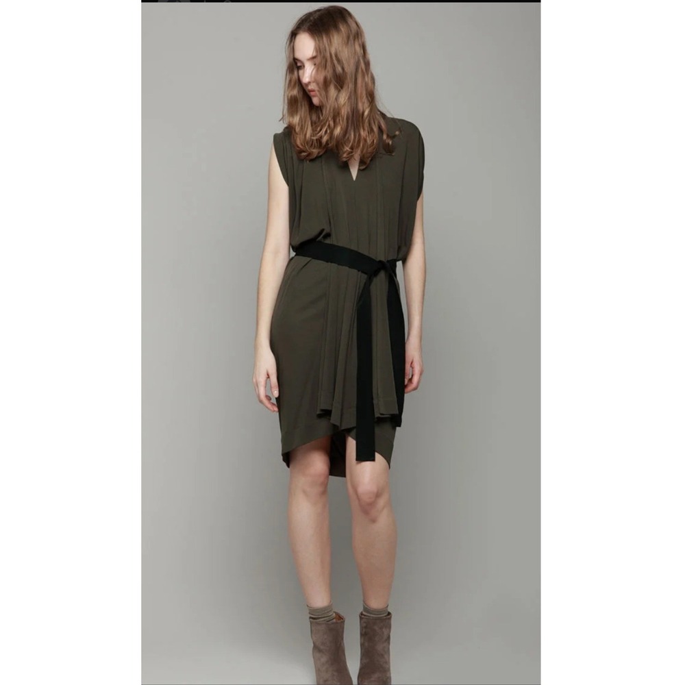 Zero + Maria Cornejo FOLIO Draped Dress  V-Neck Belted Small Minimalist Modern